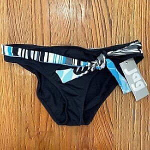 NEW NWT JAG JEANS Solid Black Blue White Belted Stripe Y2K Bikini BOTTOM Medium